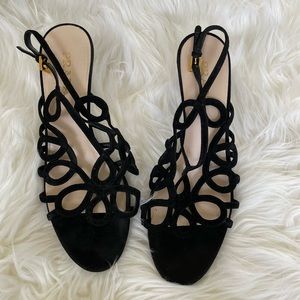 Prada Black Suede Slingback Heeled Sandals